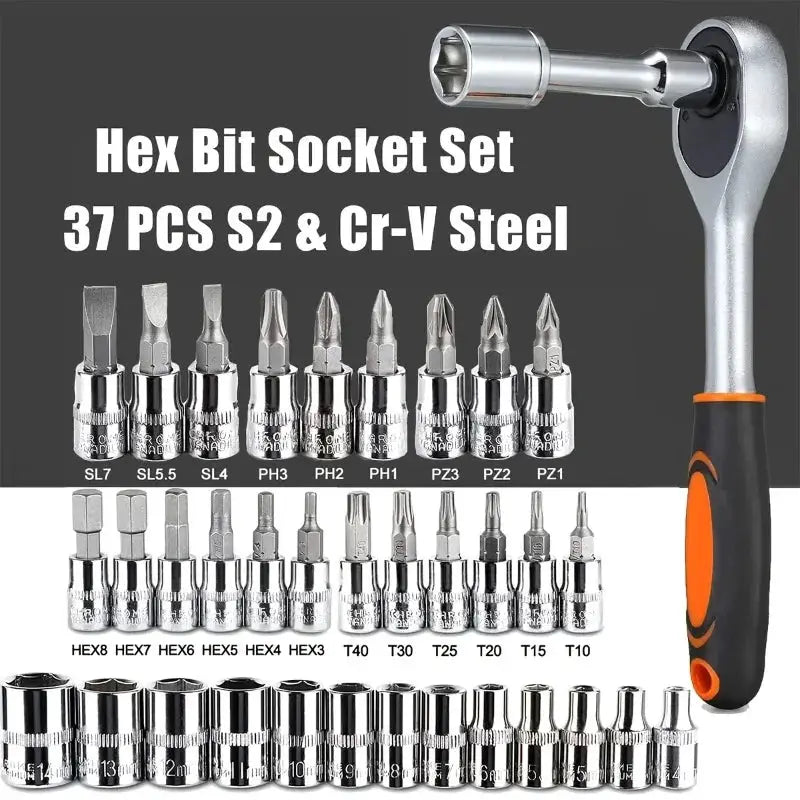 46 Piece Carbon Steel Tool Set With Sockets Ratchet Wrench And Screwdrivers For Household Motorcycle And Car Repair