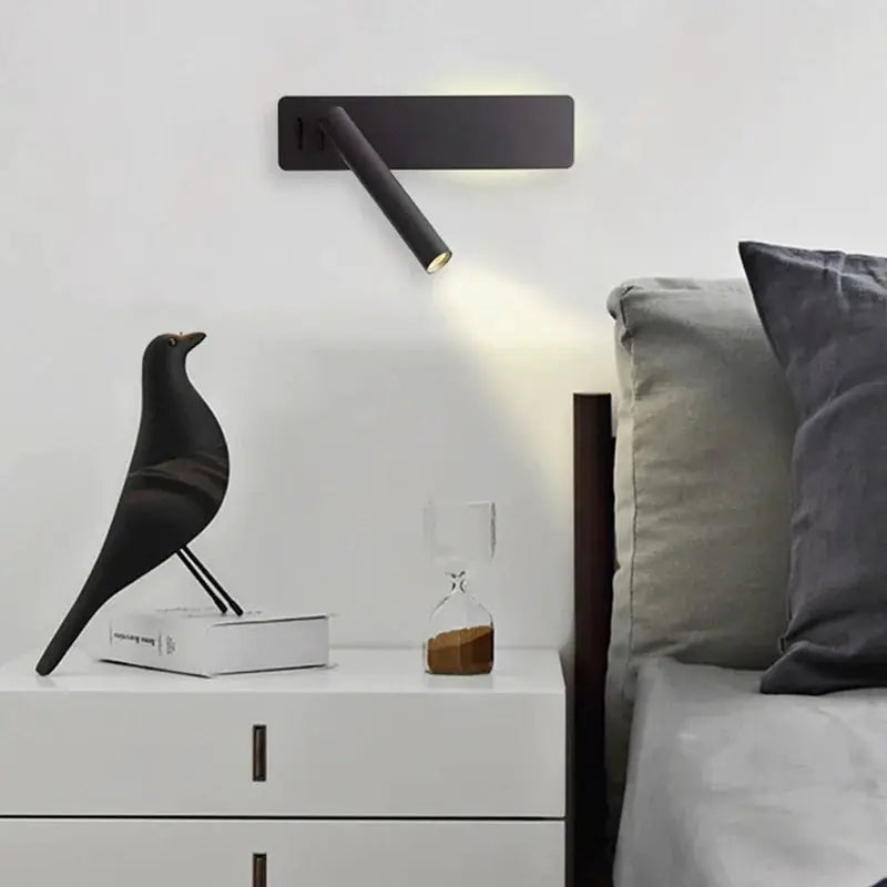 LED wall reading lamp by Simples Market; black minimalist bedside sconce with 3W LED and adjustable head
