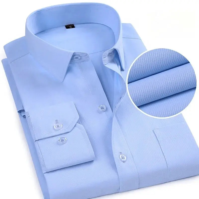 Men's blue long-sleeve formal shirt by Simples Market, solid color office dress shirt