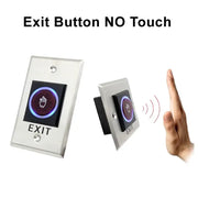 Exit button by Simples Market, infrared no-touch with LED ring on metal wall plate
