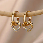 Hollow Zircon Heart Earrings For Women Stainless Steel Gold Color Jewelry Gift Free Shipping Luxury Wedding Accessory