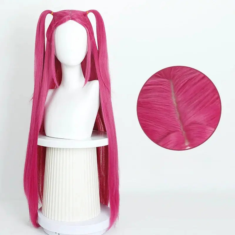 Cosplay wig, long magenta twin-tail style, heat-resistant synthetic hair