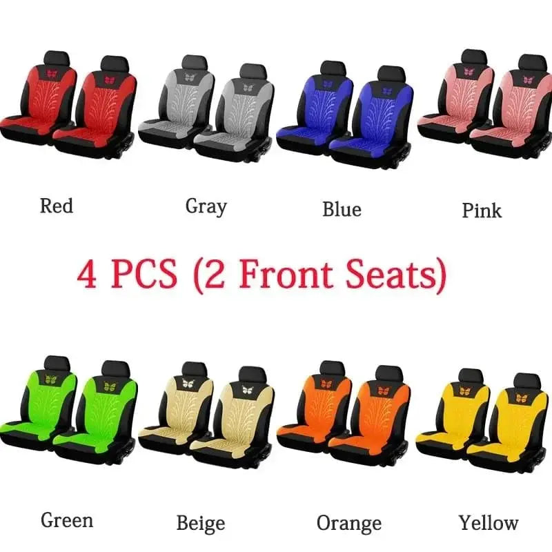 Car seat cover full set by Simples Market; butterfly embroidery, 4-piece set (2 front seats), assorted colors.