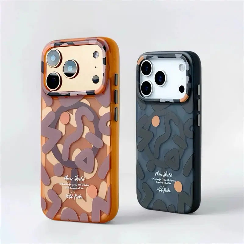 NovaShield Geometric Graffiti MagSafe Case For iPhone 13 14 15 16 17 Pro Max And Air Shockproof Hard Cover