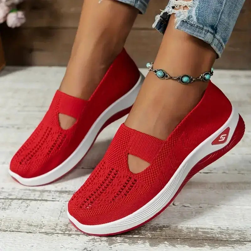 AeroStride Women Breathable Knit Sneakers Slip On Lightweight Air Mesh Upper Casual Comfort For Summer Everyday Wear