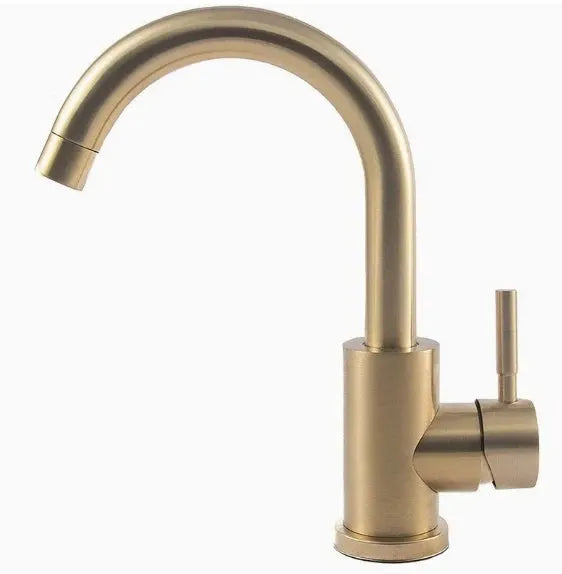 304 stainless steel kitchen faucet in brushed gold with swivel spout and hot and cold handle
