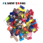 Plastic side-release buckles in assorted colors for bracelets; Flyer Tang brand.