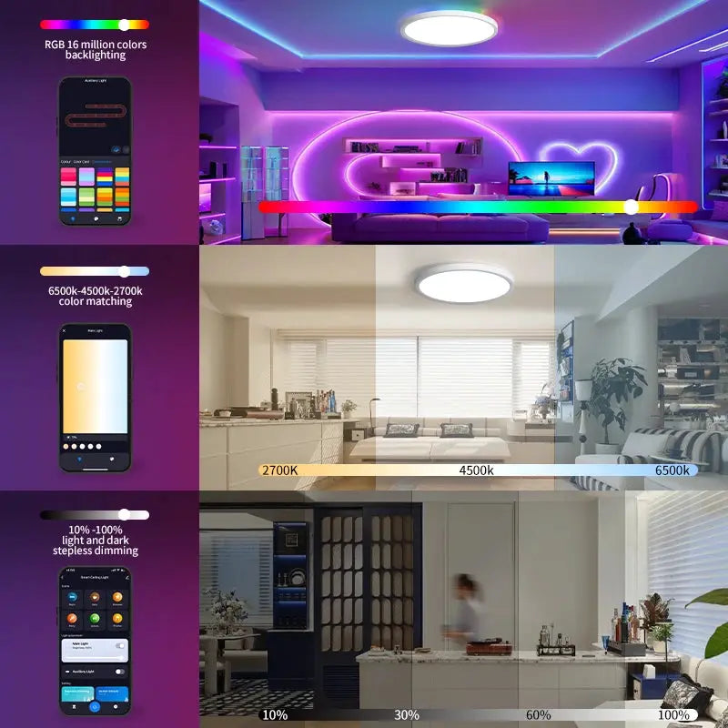 TUYA smart ceiling light, ultra-thin RGB LED with app/voice control and adjustable color temperature.