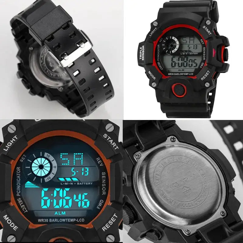 AuroraTime Mens Digital Sports Watch Large Dial Waterproof Luminous Multifunctional Alarm For Everyday Use