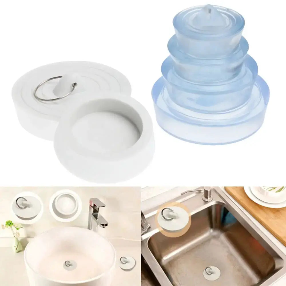 Simples Market round sink plug set; white silicone stopper with lid and blue drain cover for bathroom/kitchen sinks