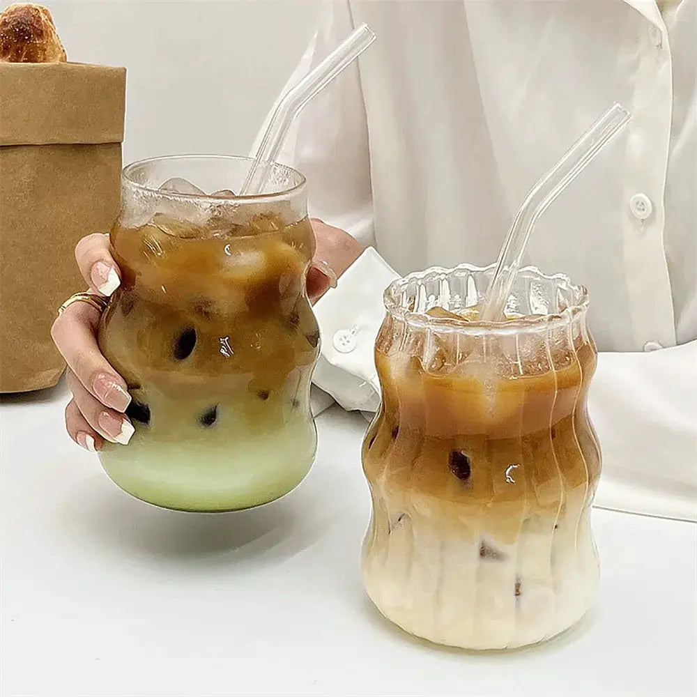 530ml Heat Resistant Glass Cup Tumbler Stripe Design Tea Coffee