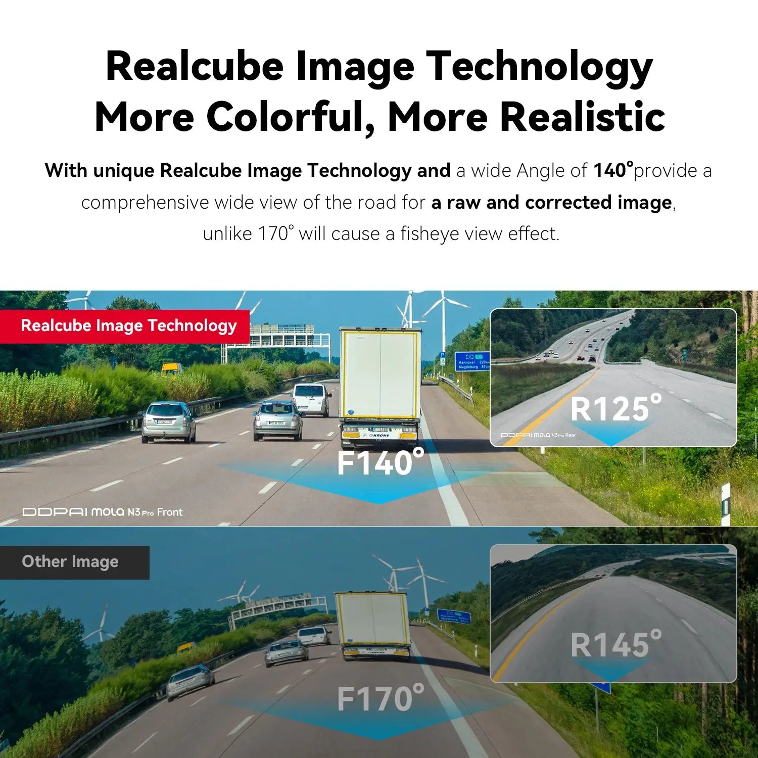 DDPAI Mola N3 Pro dash camera by Simples Market, 2.5K front view with Realcube Image Technology on highway