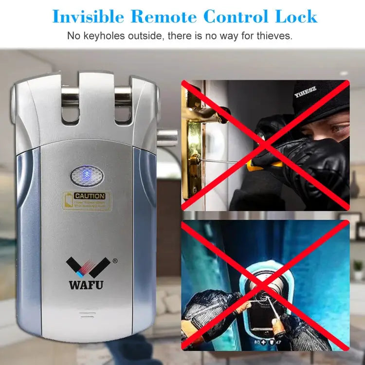 WAFU 019 remote control door lock with invisible deadbolt, 433MHz, includes 5 chrome-plated remotes