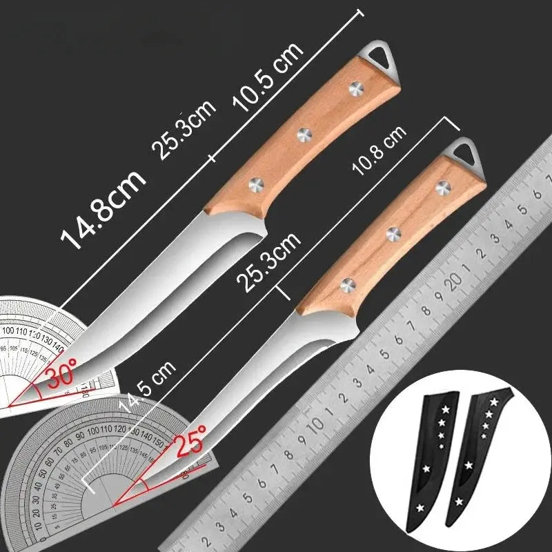 Stainless Steel Fillet Boning Knife Professional Chef Kitchen Knife Forged Meat Cleaver Fish Slicing Knife Wooden Handle