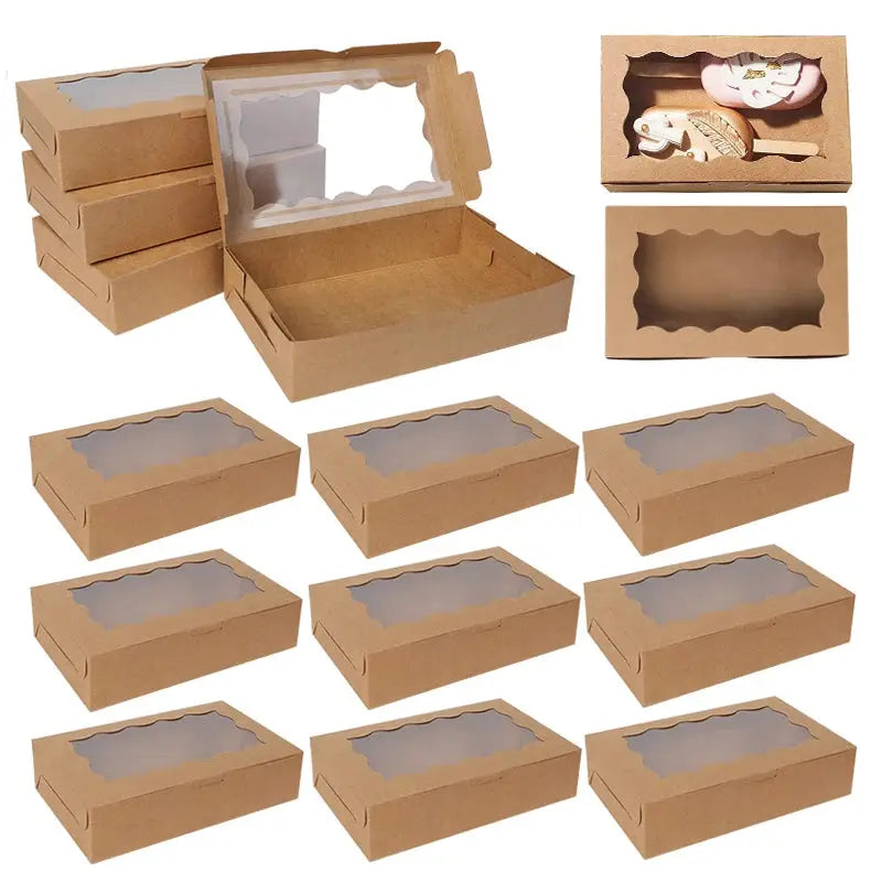 Simples Market kraft gift boxes with window, 5–20pc set for cookies, chocolates and gifts, great for party favors and gift packaging