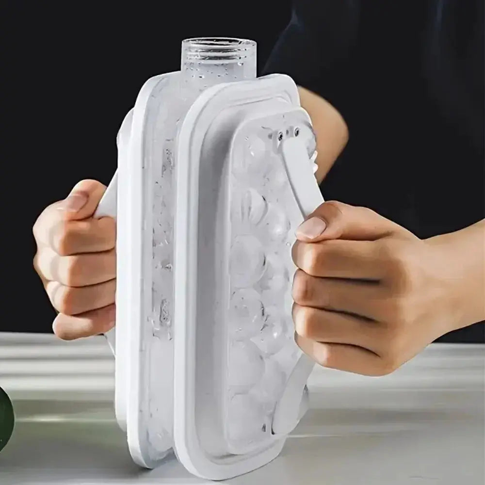 Simples Market portable 2-in-1 folding ice maker bottle with lattice ice cube mold, white plastic