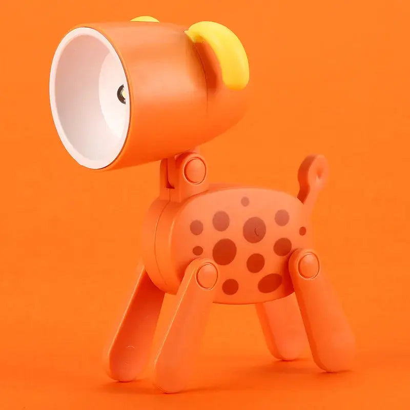 Mini LED night light folding desk lamp in orange cartoon animal shape with polka-dot body, kid bedroom decor