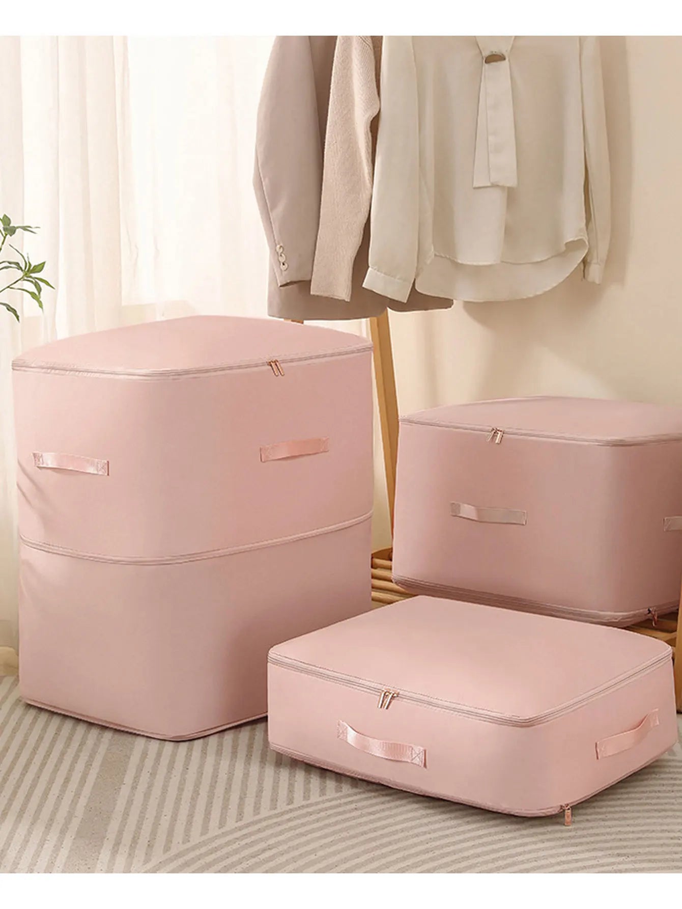 Simples Market pink gongsatin compression packing cubes set; foldable, dustproof, moisture-proof storage (3 pieces)