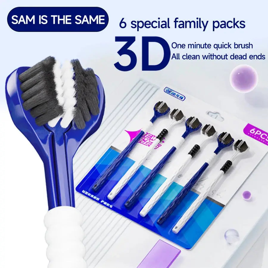 Coup 3D U Shaped Three Sided Manual Toothbrush Set 6 Pieces For Adults One Minute Cleaning
