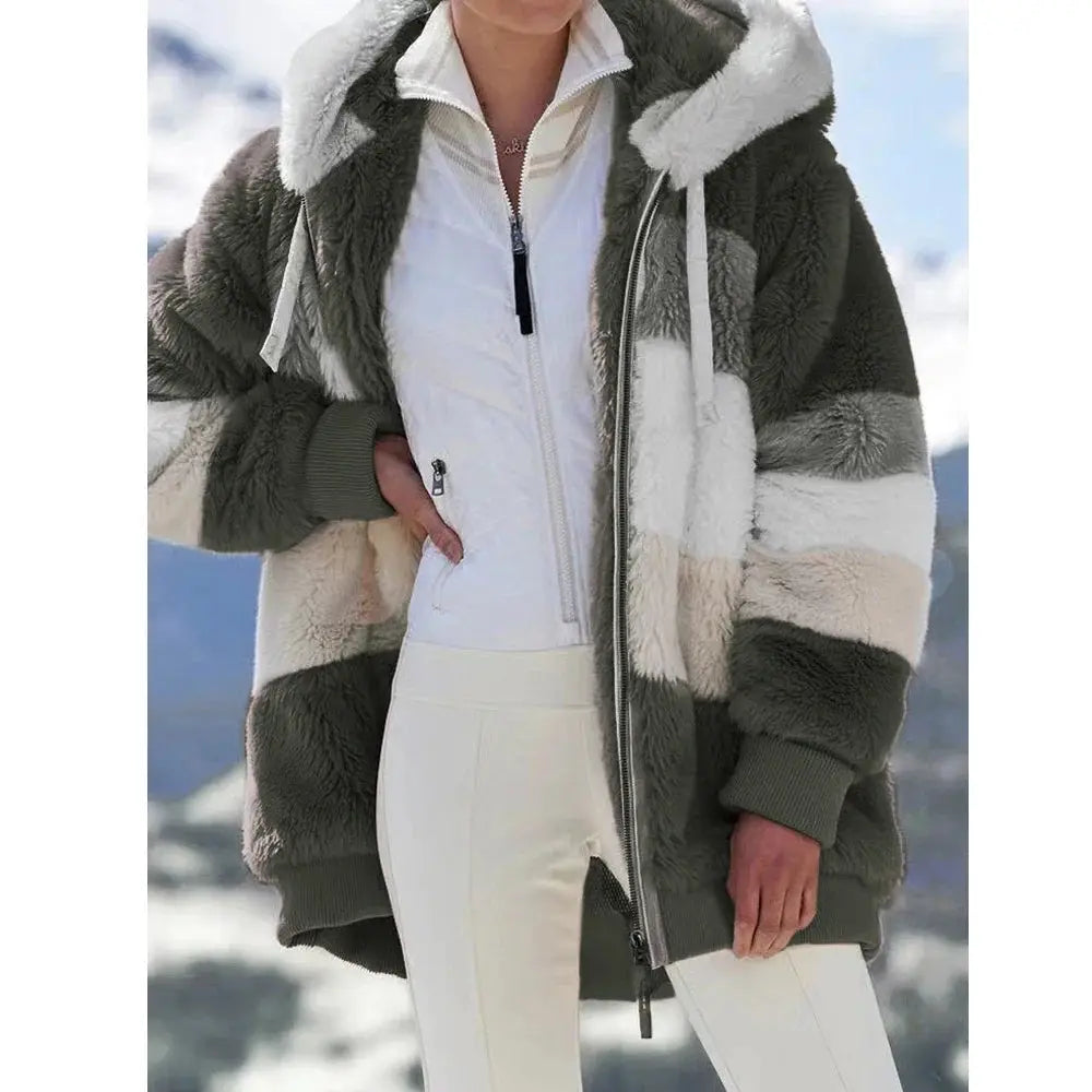 LuxeNest Oversized Hooded Plush Jacket For Women Cozy Warm Autumn Winter Coat With Zipper And Pockets
