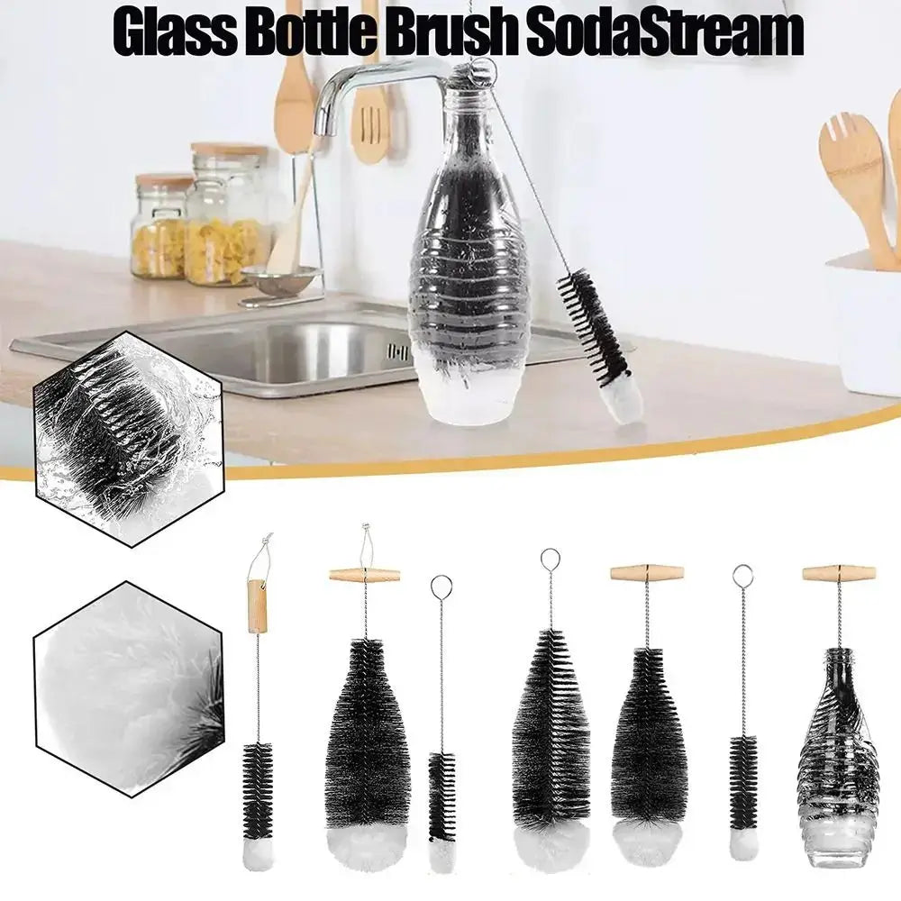 SodaStream bottle brush set with beechwood handles for glassware and bottles by Simples Market