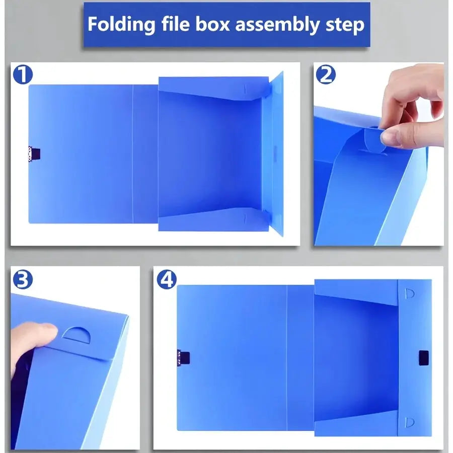 Simples Market foldable A4 file box in blue, large-capacity PP document storage for office or school.