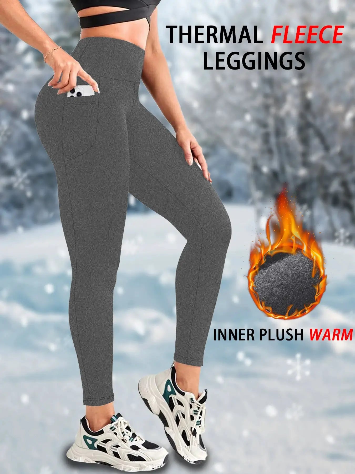 ThermaFlex Womens Fleece Lined High Waist Leggings With Pockets For Warm Winter Comfort Everyday Wear