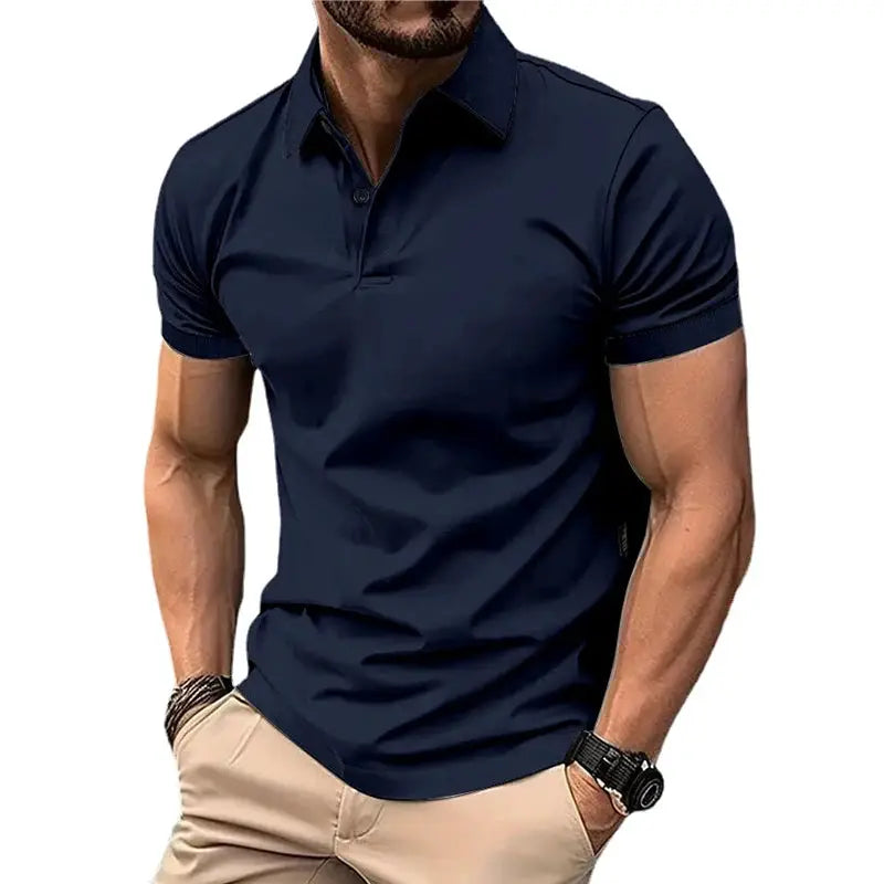 Summer Mens Solid Color Polo Shirt Short Sleeve Lapel Button T Shirt Lightweight Casual Streetwear For Jogging Top
