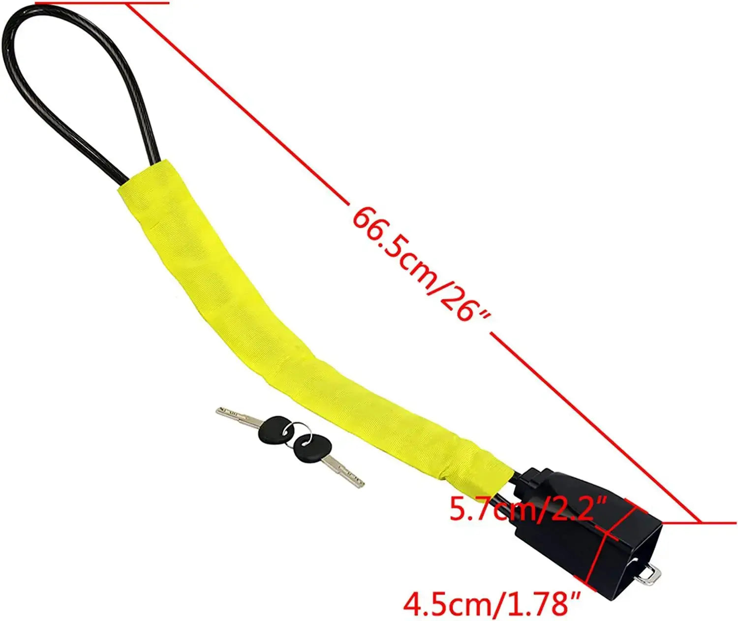 Steering wheel lock, yellow fabric-covered anti-theft device by Simples Market, with 2 keys; fits most cars and SUVs