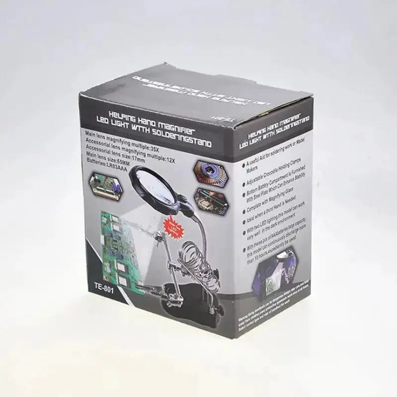 3.5X 12X Helping Hands Third Hand Soldering Iron Welding Stand With 2 LED Clip Magnifiers