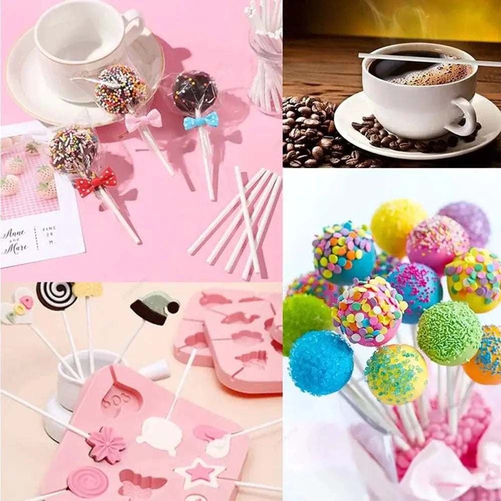 White Paper Lollipop Sticks Solid Core 20 To 1500 Pcs For Cake Pops Party Desserts Candy Making