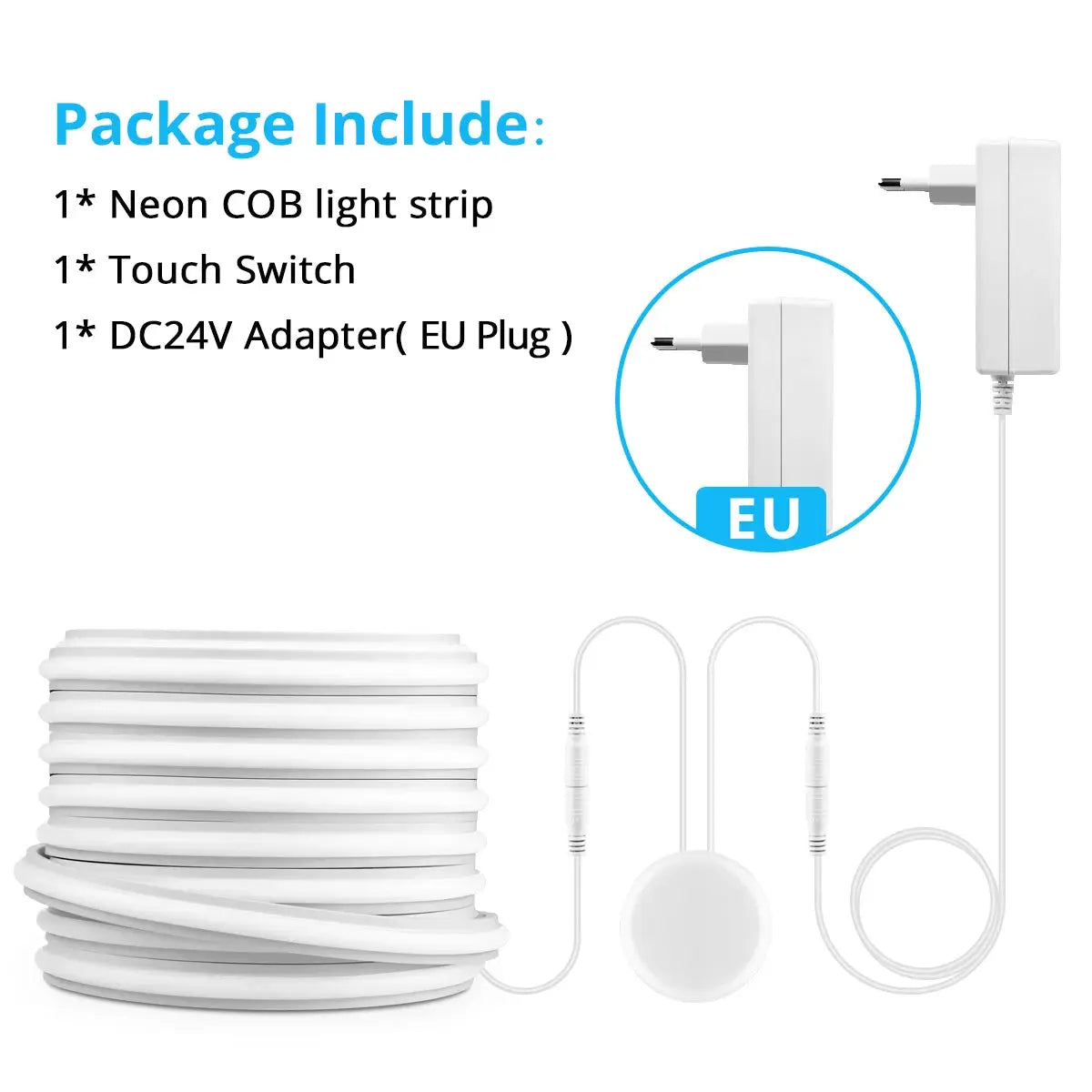Simples Market COB LED under-cabinet light strip, self-adhesive and touch-dimmable, white, EU plug adapter