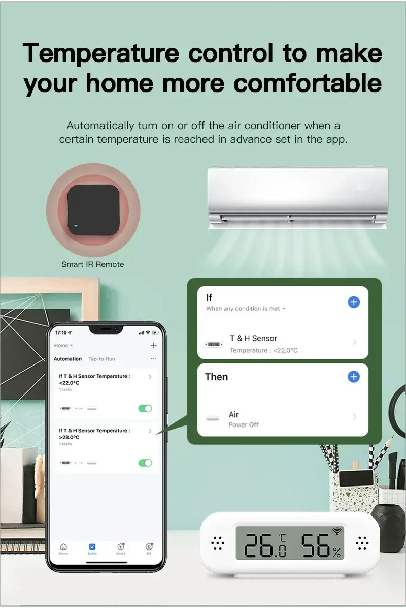 Tuya WiFi temperature and humidity sensor by Simples Market, white smart thermometer with app control