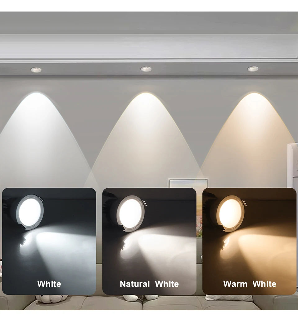 Simples Market recessed aluminum COB LED spotlight downlight; 3 color-temp options: White, Natural White, Warm White