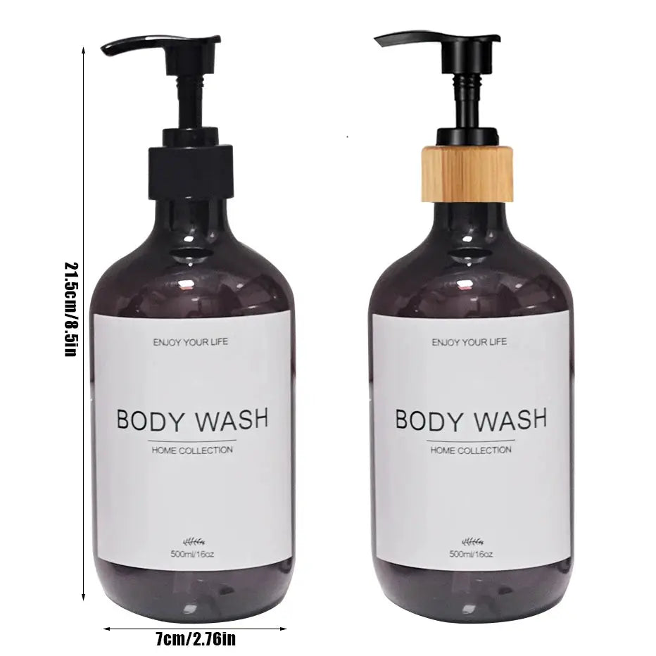 Body wash dispenser bottles, 2 dark purple plastic bottles with black pumps, 500ml/16oz