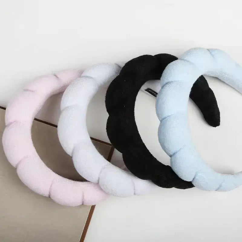 Three Piece Bubble Headband Set With Wristbands And Scrunchies For Face Washing Makeup And Shower Spa Skincare