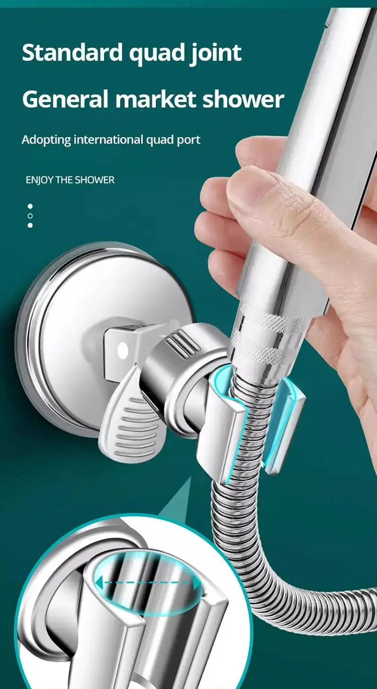 Adjustable shower rack with suction cup mount and chrome handheld shower head by Simples Market