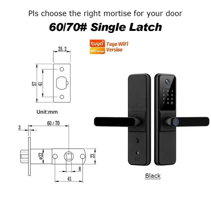 Two black YRHAND H01 smart door lock units with biometric fingerprint, Tuya WiFi version by Simples Market