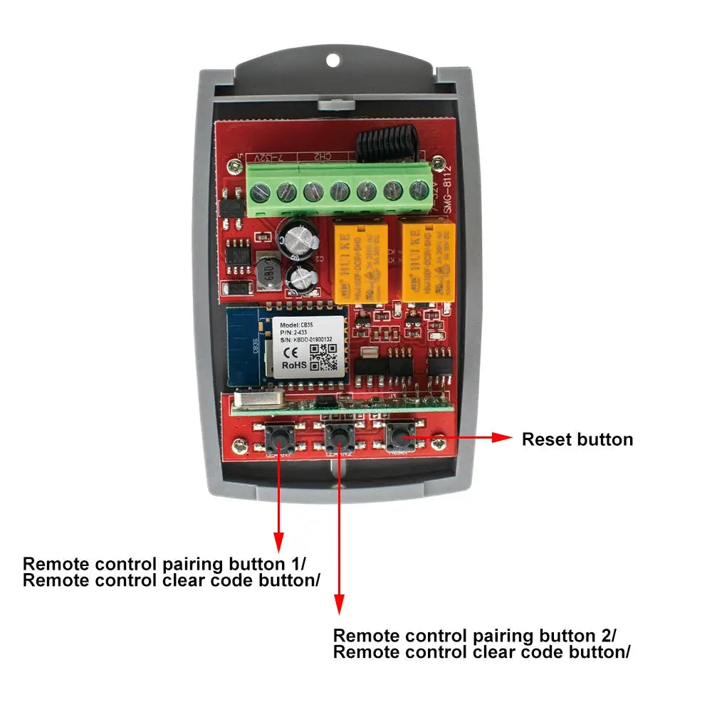 Simples Market Smart WiFi door switch 2-channel garage gate opener controller with 433MHz transmitter.