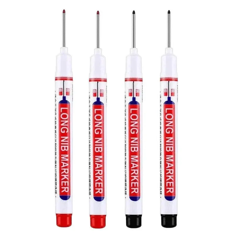 Simples Market 4pc long-nib marker set; white pens with red label and red/black caps
