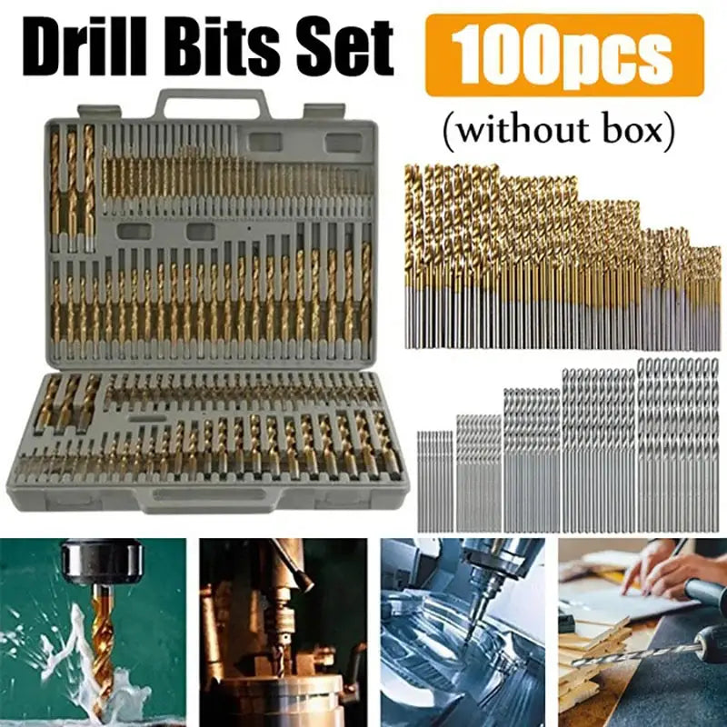 Titanium Coated Drill Bits HSS High Speed Steel Set 100 Piece or 50 Piece Sizes 1mm 1.5mm 2mm 2.5mm 3mm