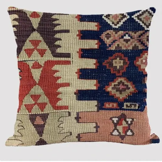 Bohemian linen cushion cover with multicolor abstract geometric print for living room sofa by Simples Market