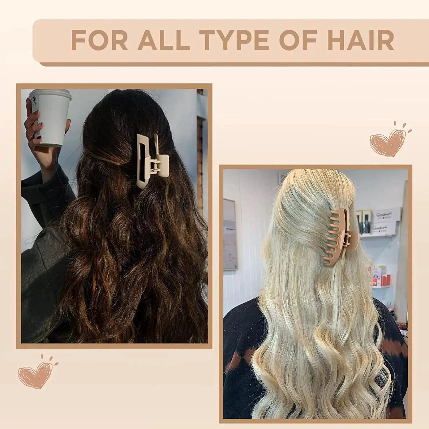 LuxeLocks Solid Vintage Matte Geometric Hair Claws For Thick Hair Strong Hold Clips
