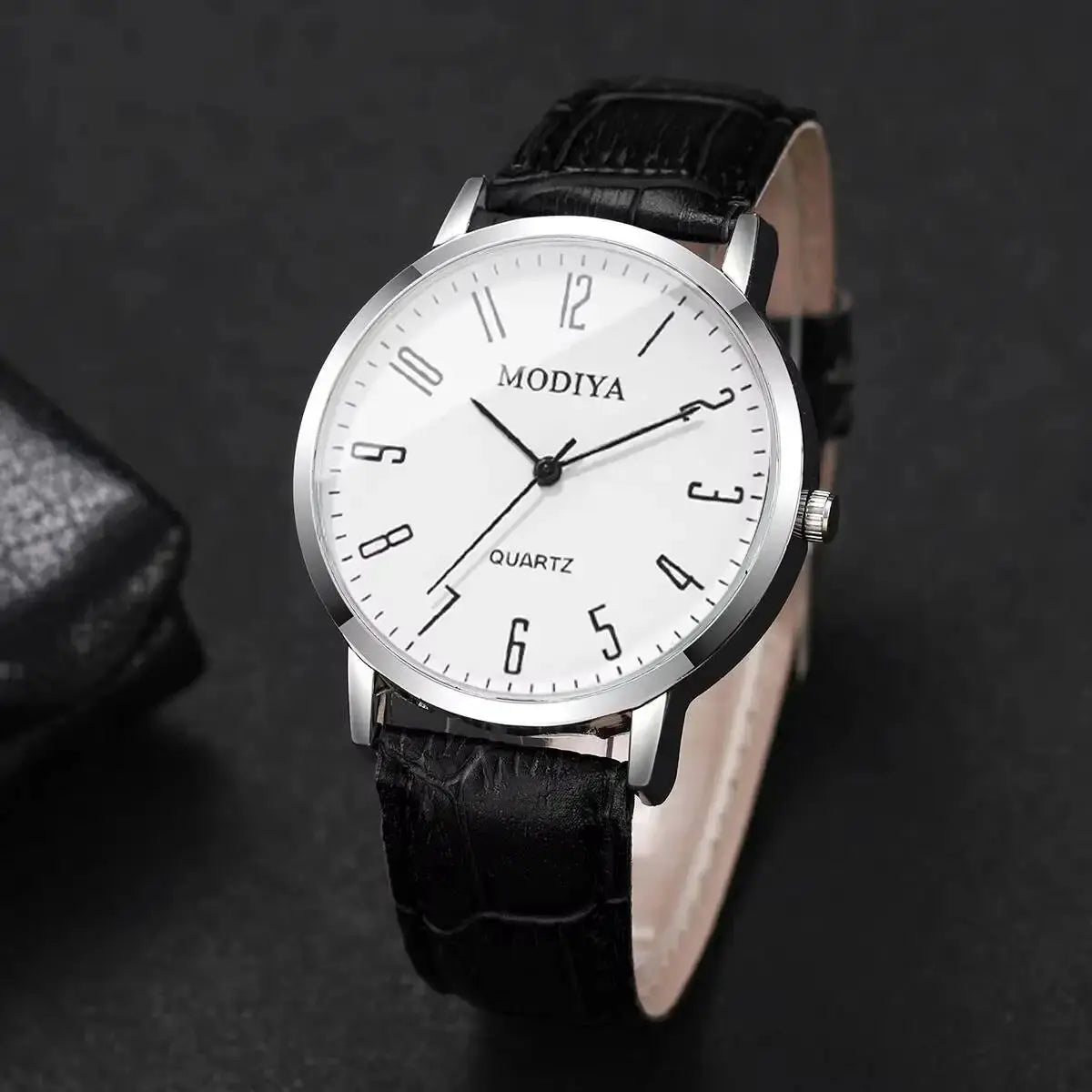 3 Piece Set Fashion Mens Business Wristwatches With Arabic Dial Leather Strap Quartz Box Not Included