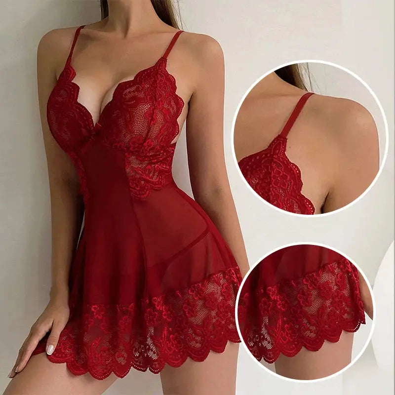 LaceLuxe Plus Size Sheer Lace Mesh Pajama Set Sleeveless Floral Sleepwear For Curves
