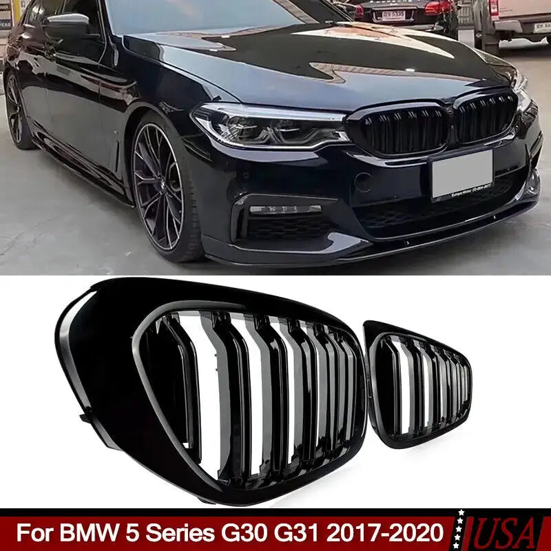 Simples Market BMW 5 Series double-slat kidney grille, glossy black front bumper grille for G30/G31 2017-2020