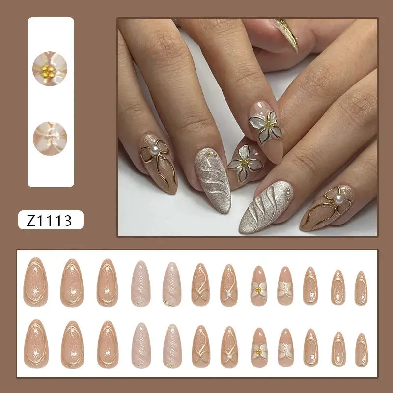 Spicy Girl Flower Print Press On Nails 24Pcs Wine Red Blush Almond Wearable Reusable False Nail Tips For Summer