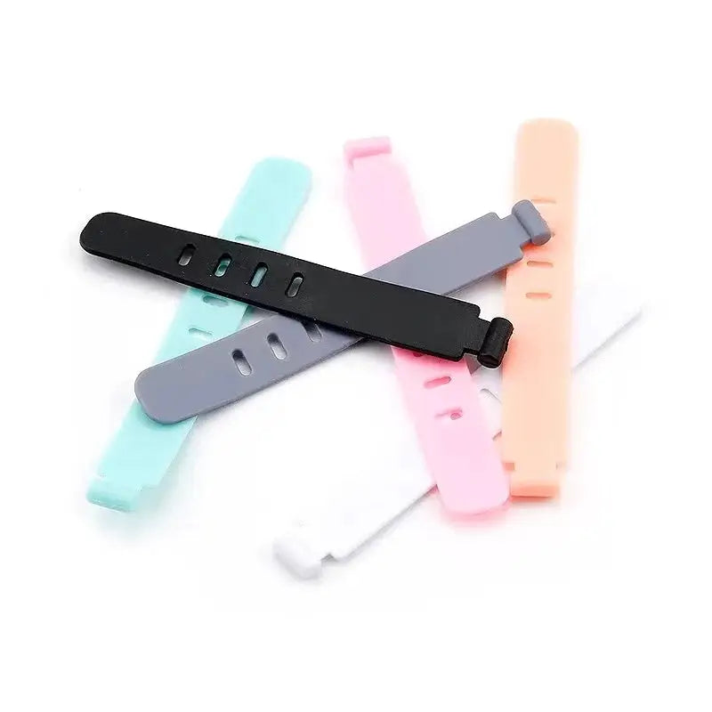 Simples Market 20pcs silicone cable organizer ties in pastel colors (black, mint, lavender, pink) for cords and chargers