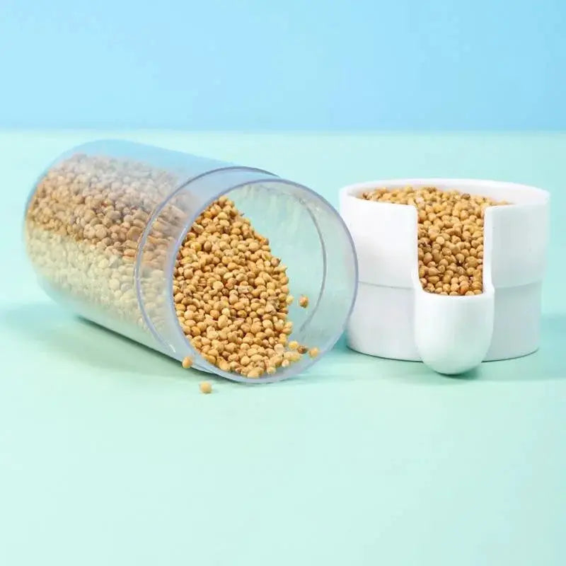 Hanging bird feeder with clear seed tube and white dual-compartment cups