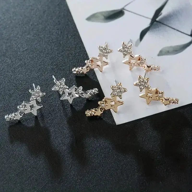 Shiny Star Stud Earrings for Women Zircon Rhinestones Mini Star Jewelry Gift for Parties and Birthdays
